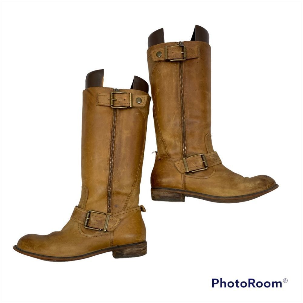 Giani Bini Tan‎ Leather Midi Buckle Boots Size 6